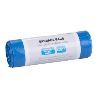Worki na odpady z uszami do wiązania Donau HOME, folia LDHD, niebieskie 60L x 16 sztuk