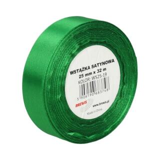 Wstążka satynowa Brewis szeroka 25 mm x 32 m, na szpulce zielona