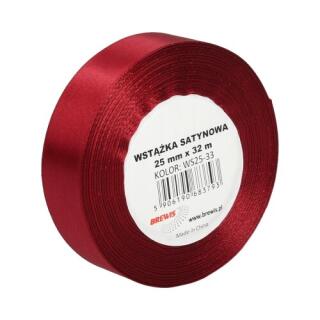 Wstążka satynowa Brewis szeroka 25 mm x 32 m, na szpulce ciemno czerwona