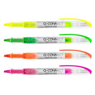 Zakreślacz z płynnym tuszem Q-Connect, końcówka 1 - 4 mm, zestaw 4 kolory