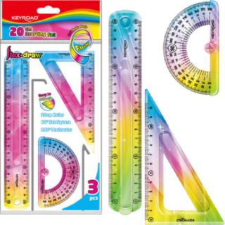 Zestaw geometrzyczny elastyczny KEYROAD Flex-Draw, linijka 20 cm, ekierka, kątomierz, tęczowy 3 elementy