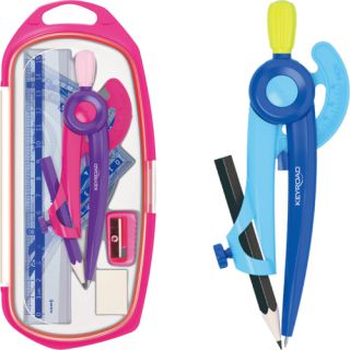 Zestaw geometrzyczny KEYROAD Compass Compax, cyrkiel, linijka 15 cm, ekierka, kątomierz, temperówka, gumka 6 elementów