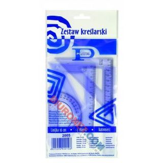 Zestaw kreślarski transparentny Pratel MK105-00, linijka 16 cm, 2 ekierki, kątomierz 4 elementy