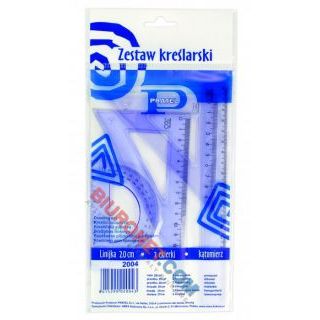 Zestaw kreślarski transparentny Pratel MK106-00, linijka 20 cm, 2 ekierki, kątomierz 4 elementy