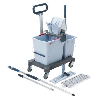 Zestaw Vileda Professional UltraSpeed Pro Ready to Go, wózek dwuwiaderkowy, dwa wiadra, wyciskacz, mop płaski r-MicroLite Max z drążkiem teleskopowym 8 elementów