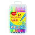 Flamastry pędzelkowe KEYROAD Fiber Marker Brush Tip, trójkątne w plastikowym pudełku z zamknięciem 12 kolorów