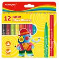 Flamastry szkolne grube KEYROAD Jumbo Fiber Marker, transparentna skuwka 12 kolorów