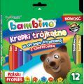 Kredki ołówkowe Bambino,trójkątne + temperówka 12 kolorów