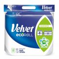 Papier toaletowy Velvet Delikatnie Biały ecoROLL, standardowy biały papier celulozowy, 3-warstwowy 4 rolki x 300 listków