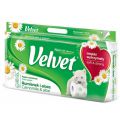 Papier toaletowy Velvet Rumianek & Aloes, standardowy biały papier celulozowy, 3-warstwowy 8 rolek