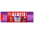 Worki na odpady ALUFIX Premium Elastic Fit LDPE, z elastyczną opaską na kosz, ściągane taśmą, fioletowe 35L x 12 sztuk