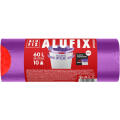 Worki na odpady ALUFIX Premium Elastic Fit LDPE, z elastyczną opaską na kosz, ściągane taśmą, fioletowe 60L x 10 sztuk